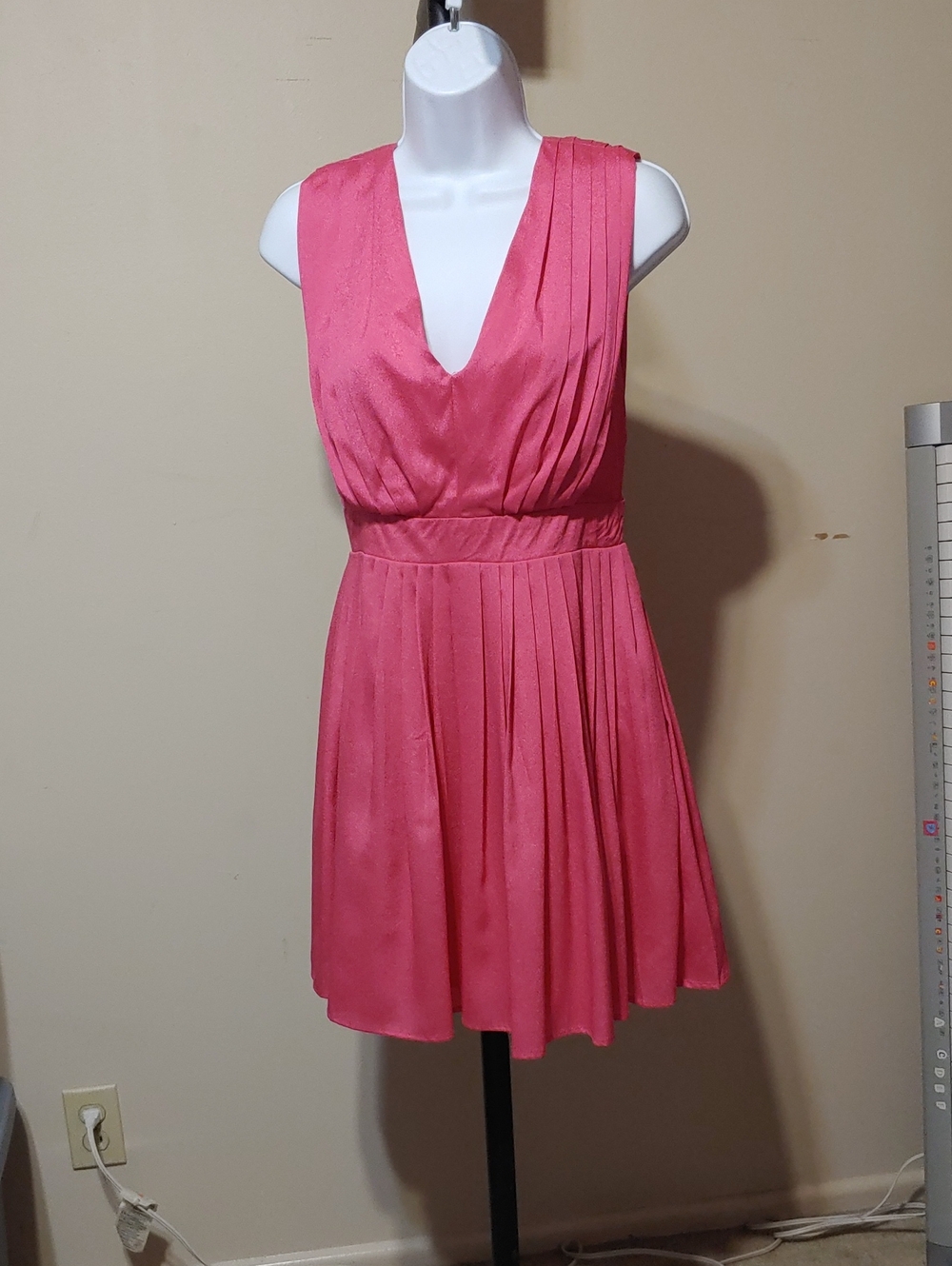 Jealous Tomato Coral Pink Pleated V-Neck Mini Dress